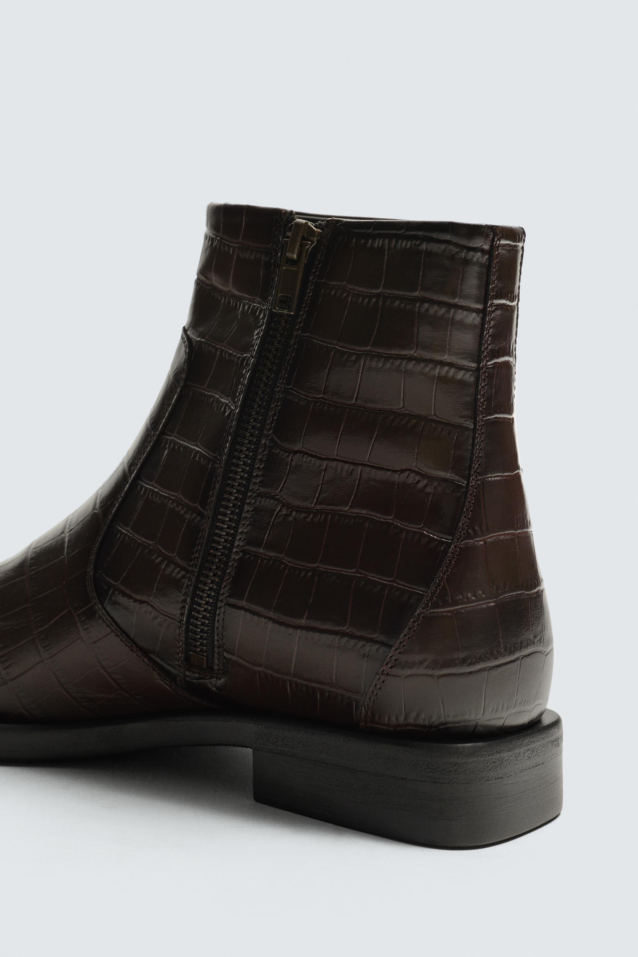 CROCODILE EMBOSSED LEATHER BOOTS